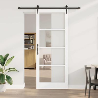 vidaXL Posuvné dvere Biela 93 x 232 cm Masívne borovicové drevo a sklo