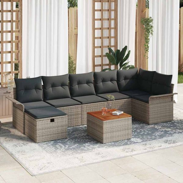 vidaXL Súprava záhradných pohoviek s vankúšom 8 pcs Sivá Poly ratan