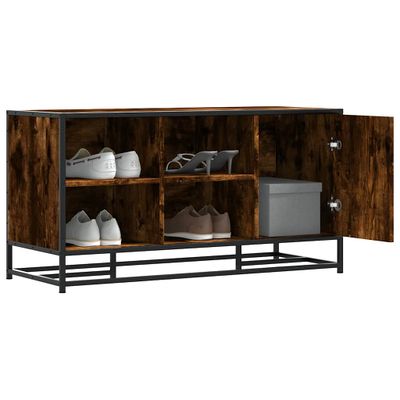 vidaXL Lavica na topánky dymový dub 100x40x53,5cm kompozitné drevo+kov