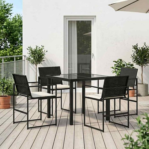 vidaXL Záhradný jedálenský set 5 pcs Čierna a krémová polyratan