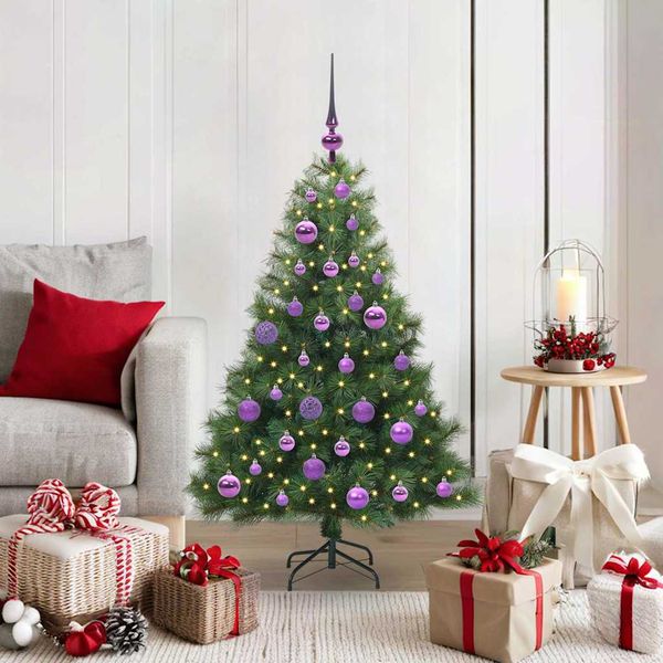 vidaXL Umelý vianočný stromček s 150 LED-i Zelená 120 cm PE a PVC