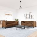 vidaXL 2-dielna súprava sedacej súpravy Chesterfield s podsedákmi, hnedá, umelá semišová koža