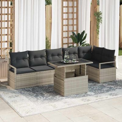 vidaXL Súprava záhradných pohoviek 7 pcs Svetlosivá polyratan