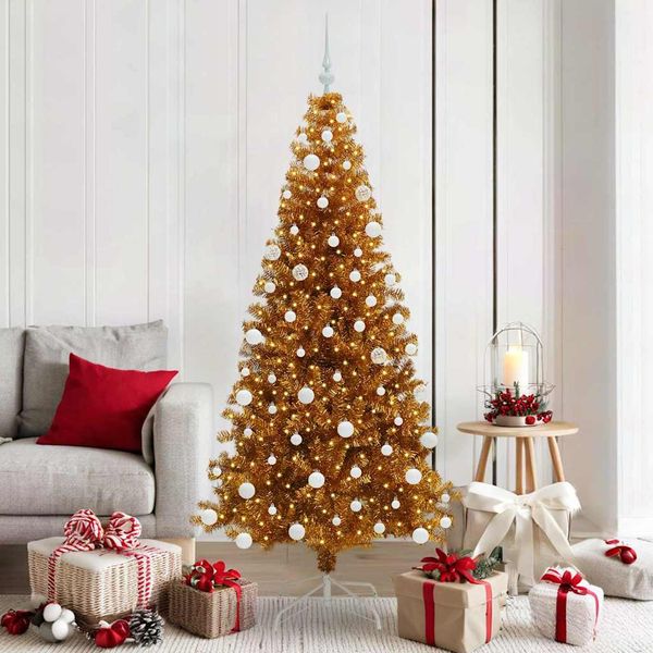 vidaXL Vianočný stromček s 300 LED-i so stojanom Zlatá 180 cm PET