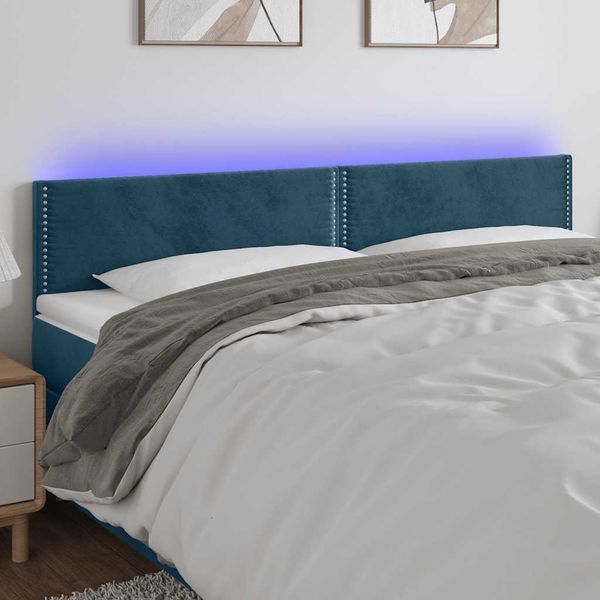 vidaXL Čelo postele s LED tmavomodrá 200x5x78/88 cm zamat
