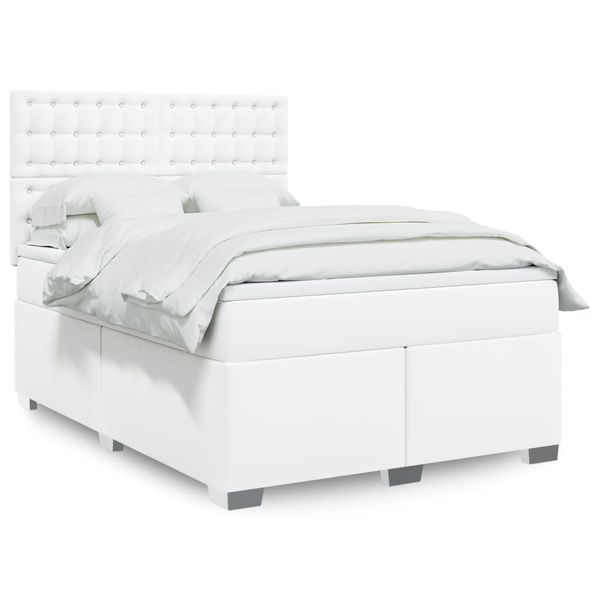vidaXL Boxspring posteľ s matracom biela 160x200 cm umelá koža