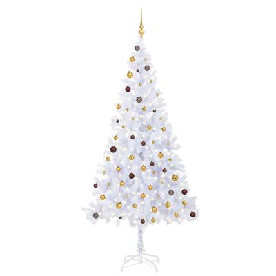 vidaXL Osvetlený umelý vianočný stromček+gule 210 cm, 910 vetvičiek