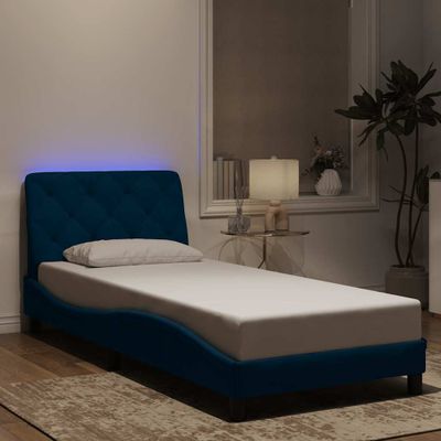vidaXL Rám postele s LED bez matraca modrý 90x200 cm zamat