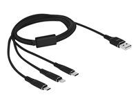 Kábel Lightning len na napájanie - USB s kolíkmi (male) do Micro USB typ B, Lightning, USB-C s kolíkmi (male) - 1 m - čierna