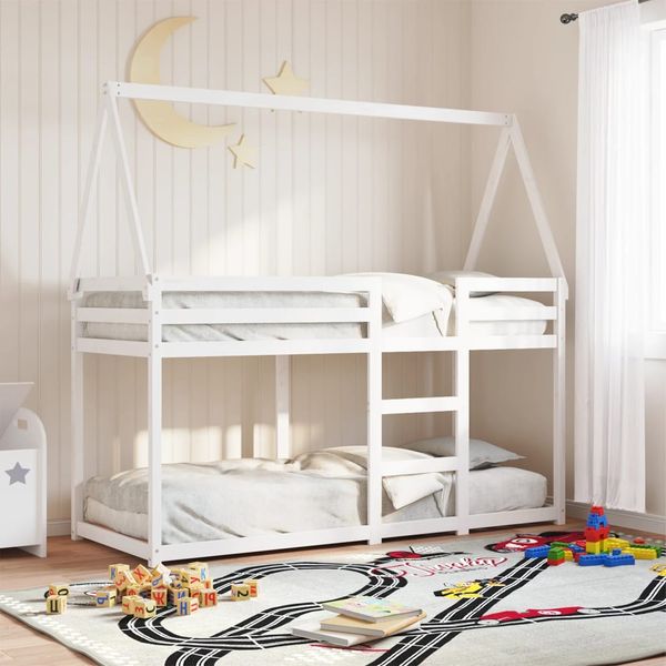 vidaXL Poschodová posteľ so strechou biela 90x200 cm borovicový masív
