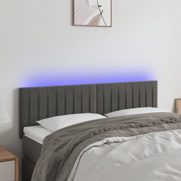 vidaXL Čelo postele s LED tmavosivé 144x5x78/88 cm zamat