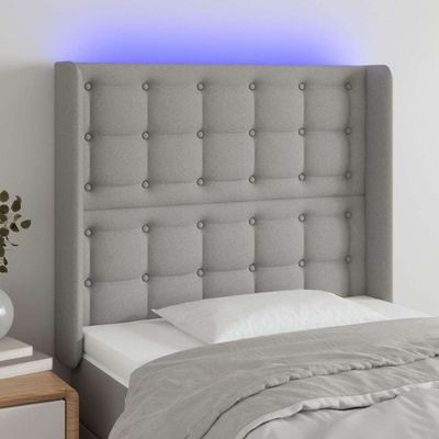 vidaXL Čelo postele s LED bledosivé 83x16x118/128 cm látka
