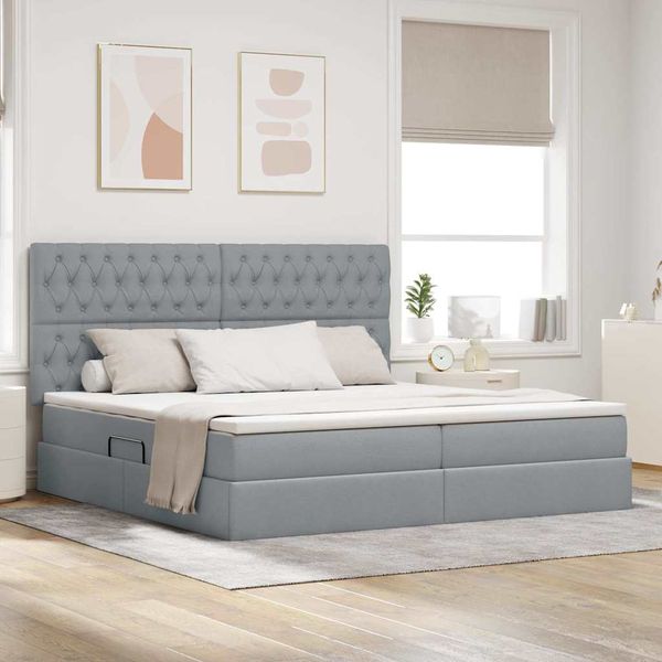 vidaXL LED úložná posteľ s matracom Svetlosivá 200 x 200 cm Látka