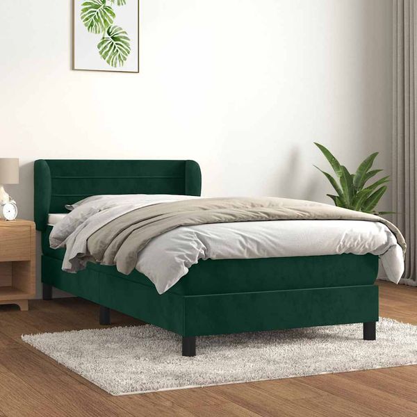 vidaXL Posteľný rám boxsping s matracom tmavozelený 90x190 cm zamat