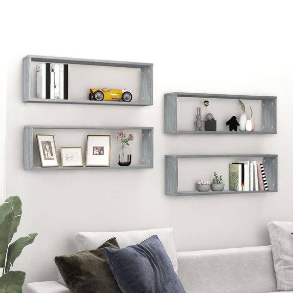 vidaXL Kockové police 4 ks sivé sonoma 80x15x26,5 cm spracované drevo