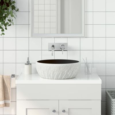 vidaXL Umývadlo na dosku čierno-sivé okrúhle Φ41x14 cm keramické