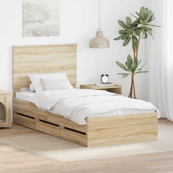 vidaXL Rám postele Sonoma dub 90 x 190 cm Inžinierske drevo