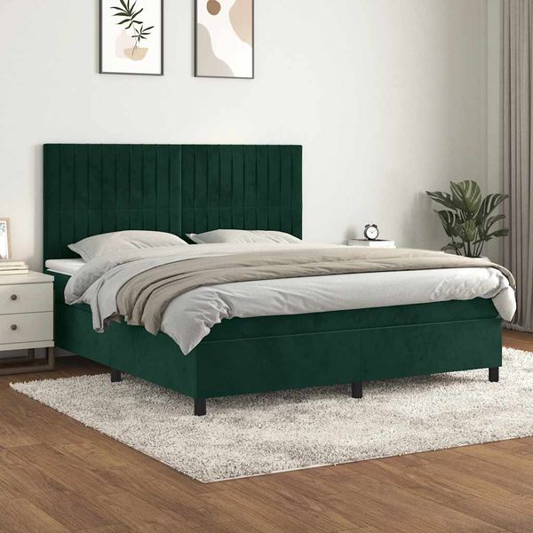 vidaXL Posteľný rám boxsping s matracom tmavozelený 180x200 cm zamat