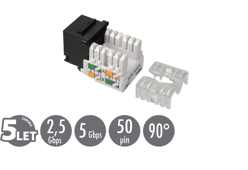 Zarezávací keystone Solarix CAT5E UTP svorkovnica 90 ° SXKJ-5E-UTP-BK-90