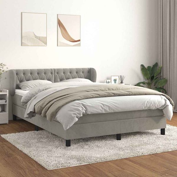 vidaXL Posteľný rám boxsping s matracom bledosivý 140x200 cm zamat