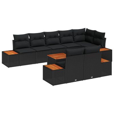 vidaXL Súprava záhradných pohoviek s vankúšom 9 pcs Čierna Poly ratan