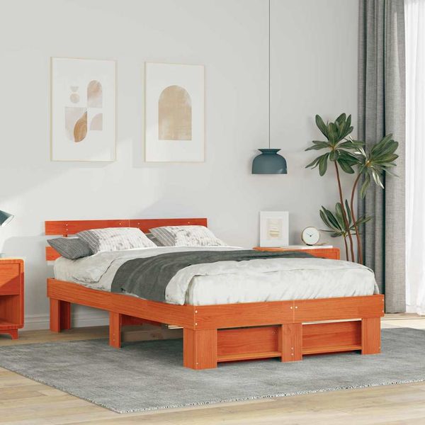 vidaXL Rám postele Včelí hnedý 135 x 190 cm Masívne borovicové drevo