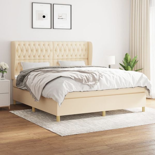 vidaXL Posteľný rám boxspring s matracom krémový 180x200 cm látka