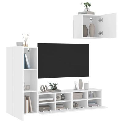 vidaXL 4-dielne TV nástenné skrinky biele kompozitné drevo