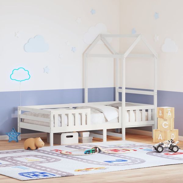 vidaXL Posteľný rám so strieškou biela 90x190 cm borovicový masív