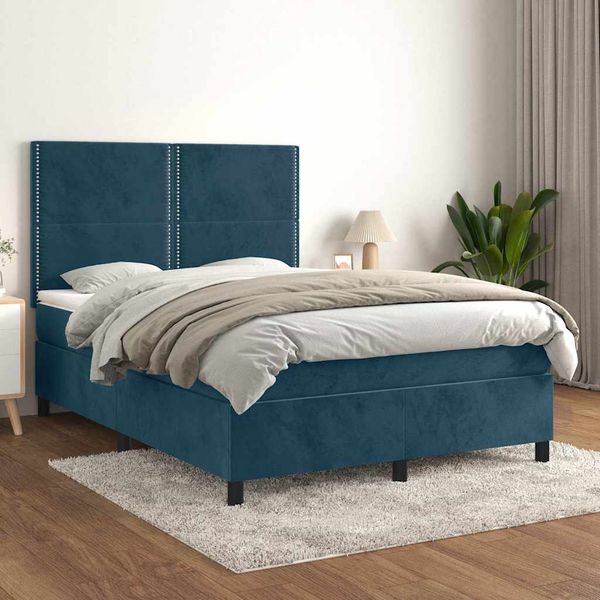 vidaXL Posteľný rám boxsping s matracom tmavomodrý 140x200 cm zamat