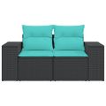 vidaXL Záhradná pohovka s vankúšmi 2-miestna čierna polyrattan