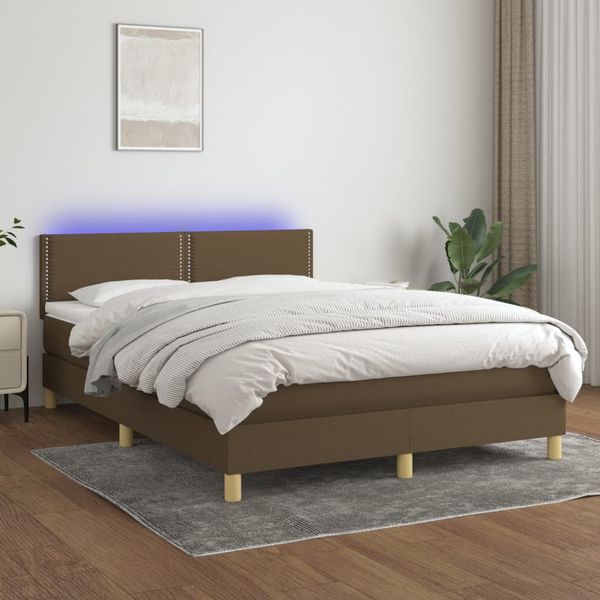 vidaXL Posteľ boxsping s matracom a LED tmavohnedá 140x190 cm látka