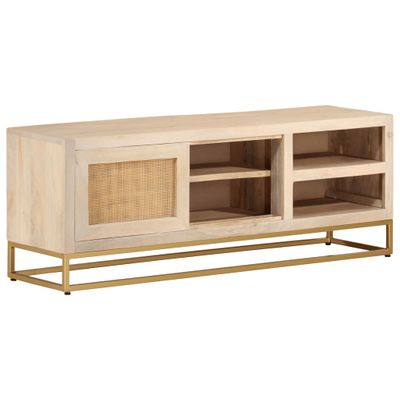 vidaXL TV skrinka 110x30x40 cm, mangový masív a železo