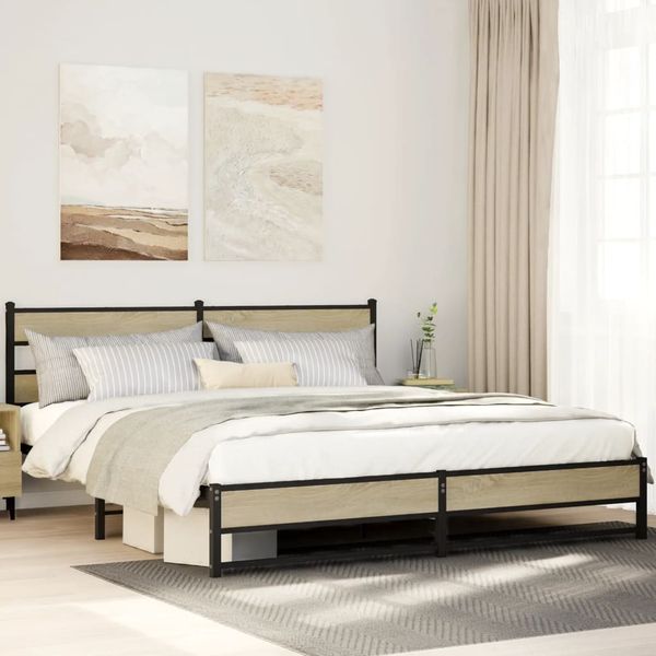 vidaXL Kovový posteľný rám bez matraca dub sonoma 193x203 cm