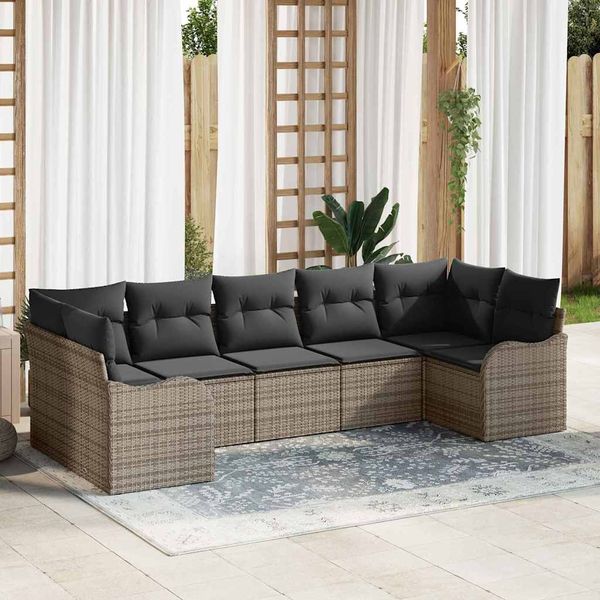 vidaXL Súprava záhradných pohoviek s úložiskom 7 pcs Sivá Poly ratan