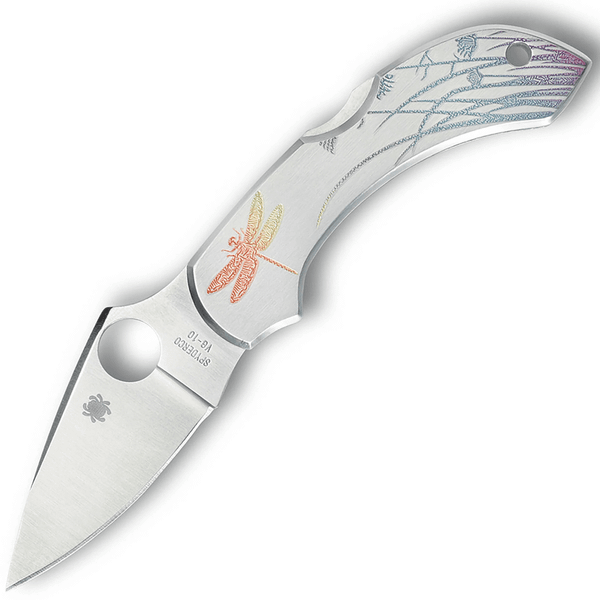 Spyderco C28PT Dragonfly Stainless Tattoo vreckový nôž 5,8 cm, Satin, celooceľový, motív vážok