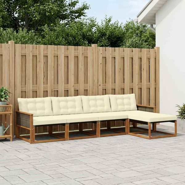 vidaXL Záhradná súprava gaučov s vankúšom 5 pcs Prírodná a krémová