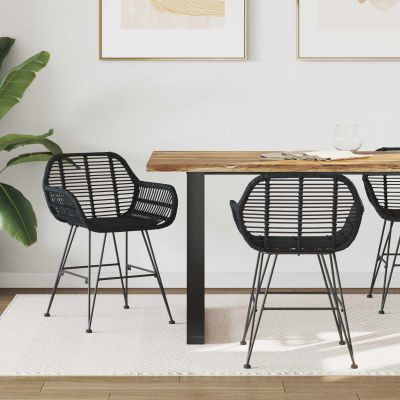 vidaXL Jedálenská stolička 2 pcs Ratan a železo Čierna 55 x 50 x 74 cm