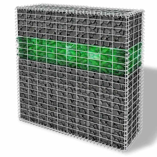 vidaXL Záhradná gabiónová stena+sklenené kamienky a LED 100x30x100 cm