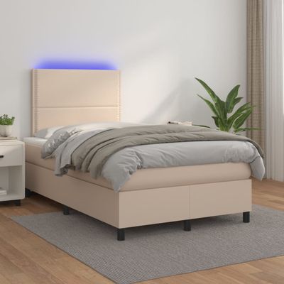 vidaXL Boxspring posteľ matrac a LED kapučínová 120x200 cm umelá koža