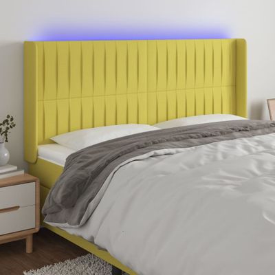 vidaXL Čelo postele s LED zelené 163x16x118/128 cm látka