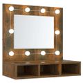 vidaXL Zrkadlová skrinka s LED dymový dub 60x31,5x62 cm