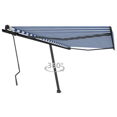 vidaXL Stojaca ručne zaťahovacia markíza 450x300 cm modro-biela
