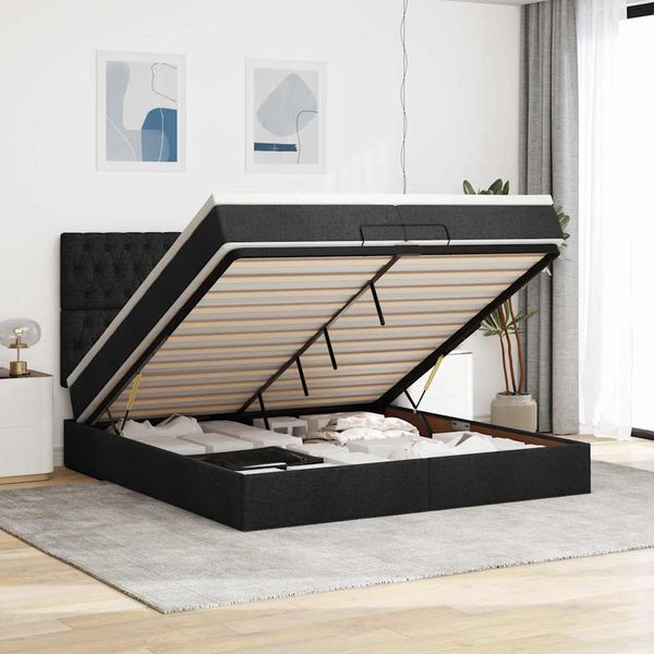 vidaXL Osmanský rám postele s matracmi čierna 200x200 cm látka