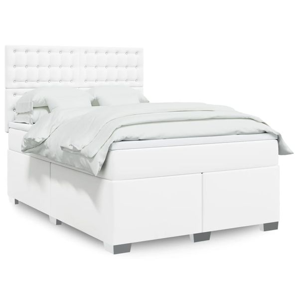 vidaXL Boxspring posteľ s matracom biela 160x200 cm umelá koža