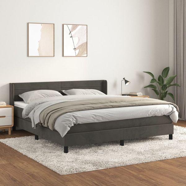 vidaXL Posteľný rám boxspring s matracom tmavosivý 160x200 cm zamat