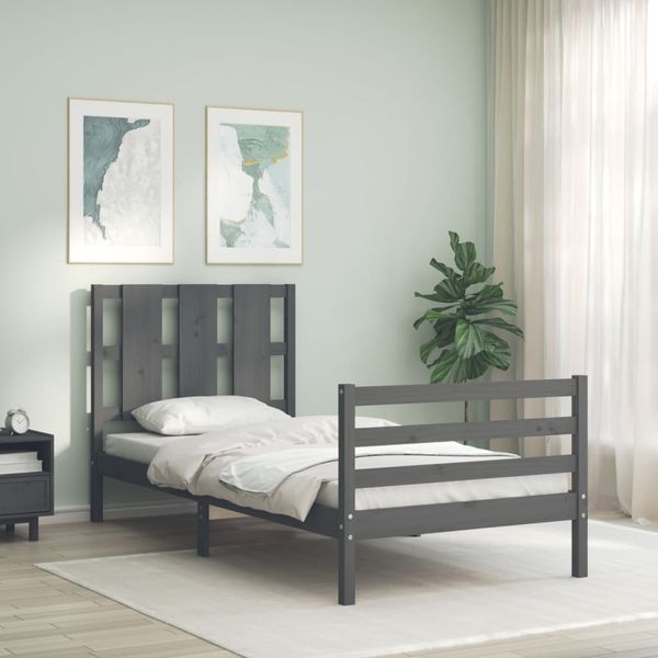 vidaXL Rám postele s čelom sivý 100x200 cm masívne drevo