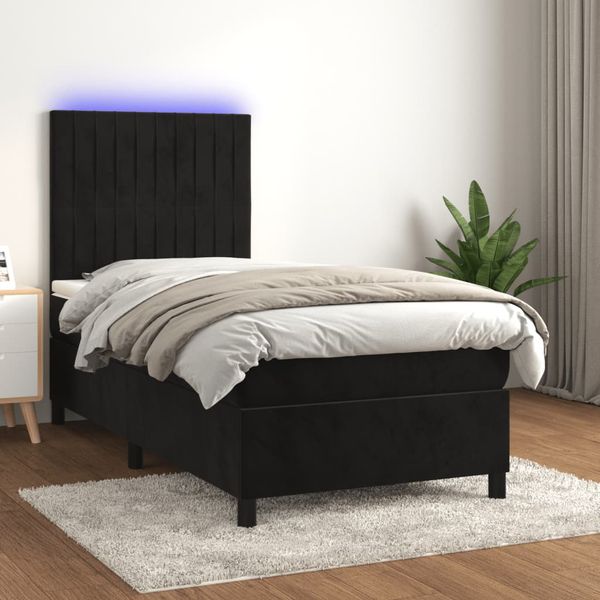 vidaXL Posteľ boxsping s matracom a LED čierna 80x200 cm zamat