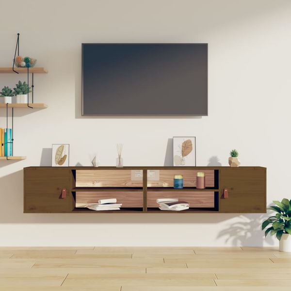 vidaXL Nástenné skrinky 2 ks medovohnedé 80x30x30 cm masívna borovica