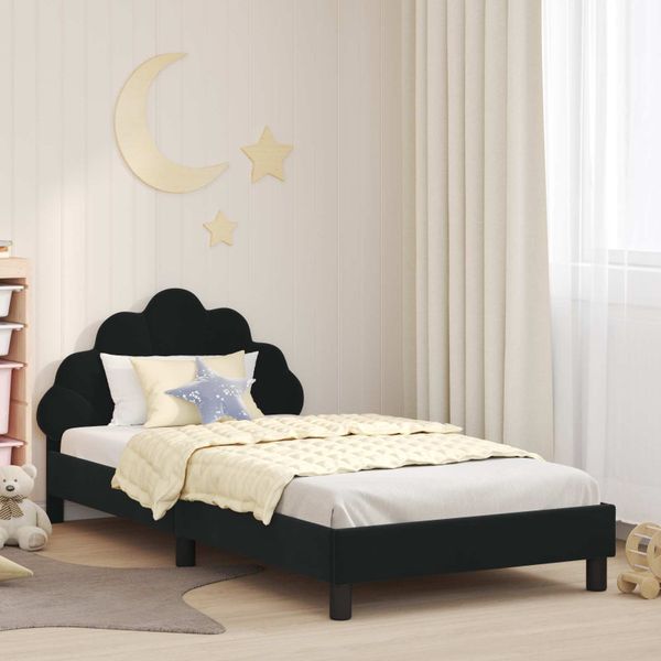 vidaXL Detský rám na posteľ s čelom Čierna 90 x 200 cm Zamat